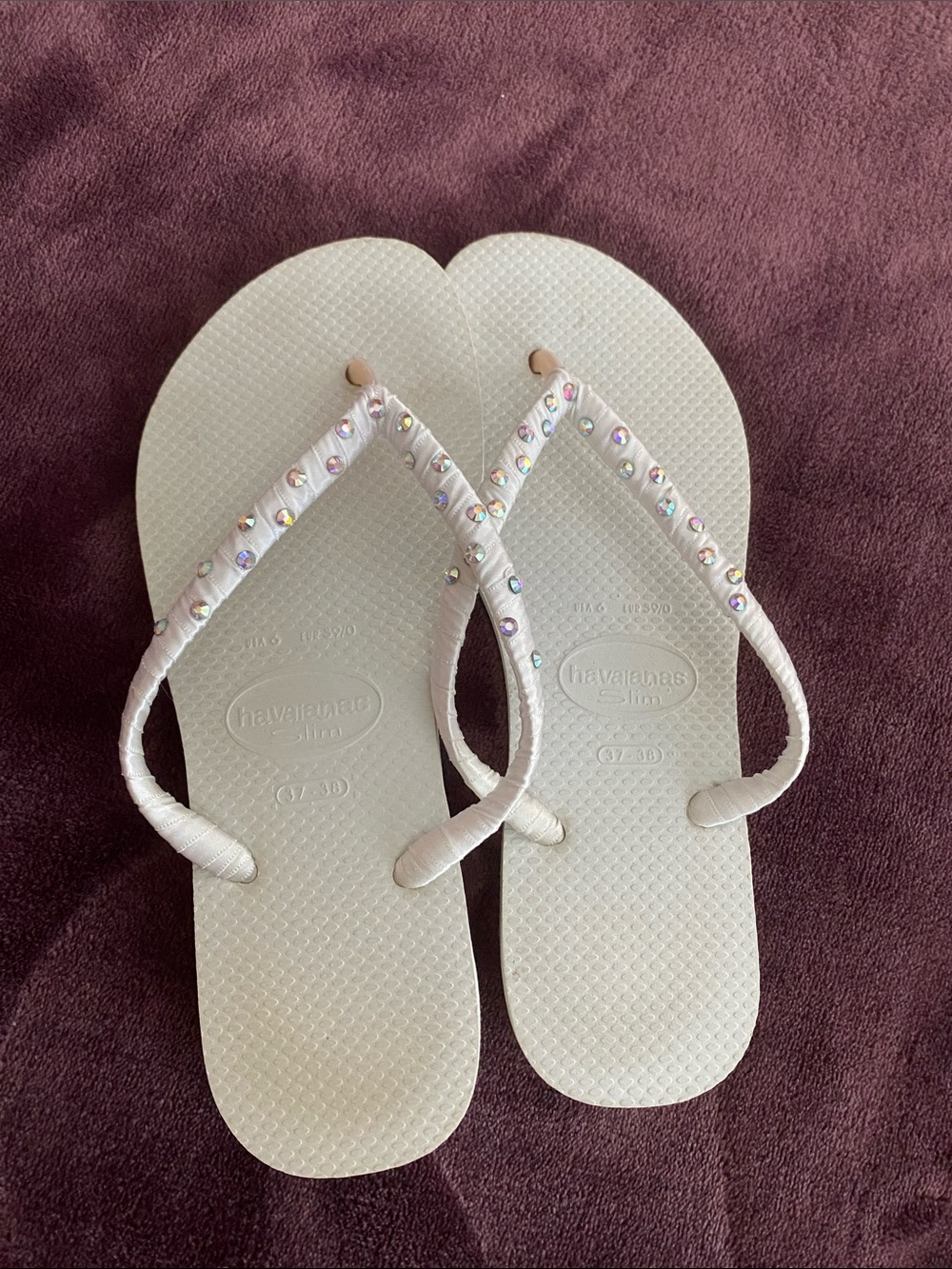 Havaianas Slim Crystal-Studded White Flip Flops